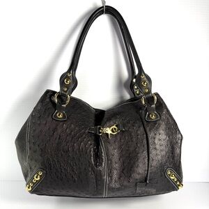 Nina Raye Genuine Ostrich Black Shoulder Bag with Gold Details